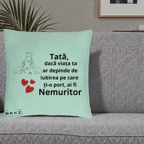 Cadou pentru Tata - Perna Personalizata Tata Nemuritor Mesaj, 40x40 cm, Verde Menta, Husa Detasabila, Perna Inclusa, BEKZ®