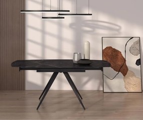Masă Daisy Rotativă extensibilă, Sticlă ceramică-picior metalic - EFECT MARMURA - 120 cm / 90 cm h 77 cm