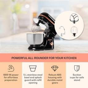 Klarstein Bella Elegance, robot de bucătărie, 1800W, 1,7 HP, 6 nivele, 5 litri, negru