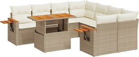 vidaXL Set canapele de grădină, 9 piese, cu perne, bej, poliratan