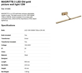 Aplica LED pentru oglinda tablou MAGRITTE-3 LED Old gold 61085