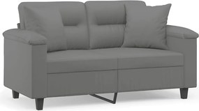vidaXL Canapea cu 2 locuri, cu perne, gri, 120 cm, microfibră