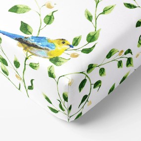 Goldea cearceaf de pat bumbac 100% cu elastic - păsări colorate în grădină 120 x 200 cm