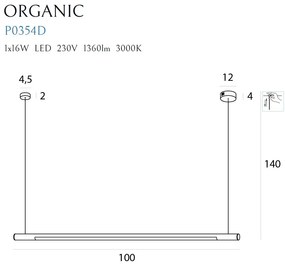 Lustra LED dimabila liniara, suspendata Organic 100cm, negru