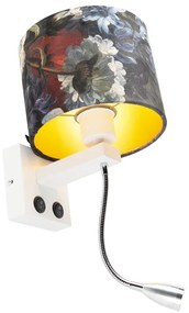 Lampa de perete moderna alba cu abajur floral din catifea - Brescia