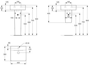 Lavoar suspendat alb 40 cm, dreptunghiular, orificiu baterie si preaplin, Ideal Standard Connect Cube 400x360 mm