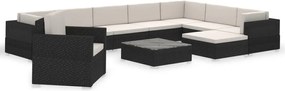 vidaXL Set mobilier de grădină cu perne, 12 piese, negru, poliratan