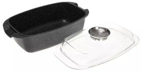 Oala tip roaster pentru cuptor si plita Kinghoff KH 1608, 5,5 litri, Capac cu dozator, Finisaj marmura, Inductie, Negru