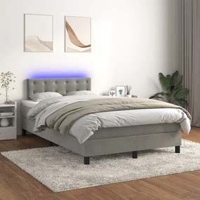 3134633 vidaXL Pat cu arcuri, saltea și LED, gri deschis, 120x200 cm, catifea