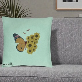 Perna Decorativa Fluture Floarea-Soarelui, 40x40 cm, Verde Menta, Husa Detasabila, Perna Inclusa, BEKZ®