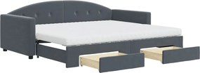 vidaXL Pat de zi cu extensie și sertare gri închis 90x200 cm catifea