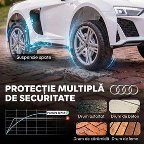 AIYAPLAY Mașină Electrică pentru Copii 12 V Audi R8 Spyder, 3+ Ani, 3-5 km/h, 2 Motoare și Telecomandă, Albă | Aosom Romania