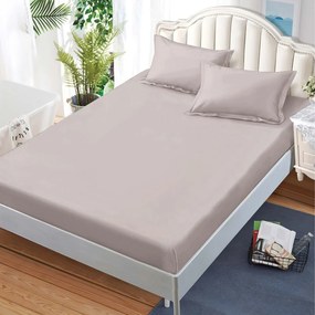 Husa de pat cu elastic si 2 fete de perna, tesatura tip finet, uni, pat 2 persoane, grej, HBFJ-212