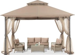 ABCCANOPY Foișor de gradina 3.3x3.9 m - Foișor exterior cu cadru din oțel și plasă de țânțari pentru gazon, curte, grădină, terasă, Kaki