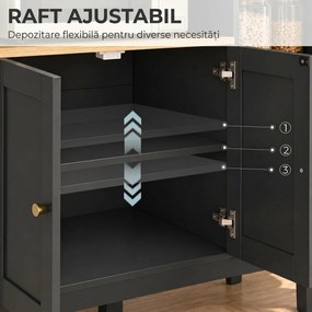 HOMCOM Dulap pentru Cuptor cu Microunde cu Dulap Inferior și 3 Rafturi Laterale cu Ușă din Sticlă, din Lemn, 80x35x97 cm, Negru | Aosom Romania