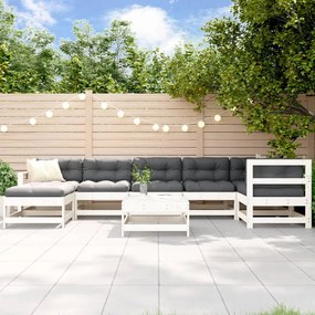 vidaXL Set mobilier de grădină cu perne, 8 piese, alb, lemn masiv