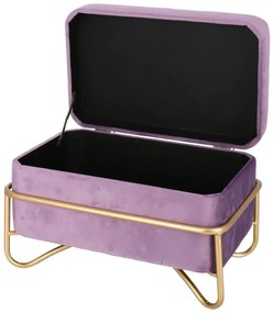 Set elegant Luna de taburete cu spatiu de depozitare, catifea si baza metalica aurie  2 piese