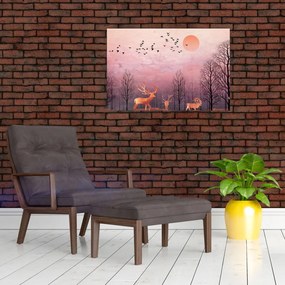 Tablou - Căprioare în strălucirea apusului de soare (90x60 cm)