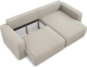 Colțar bej extensibil/cu spațiu de depozitare cu tapițerie din catifea reiată (cu colț pe partea dreaptă/cu șezlong) Kona – Makamii