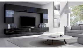 Mobilier living Brolani I (Negru + lucios negru) (cu iluminat LED albastru). 1104539