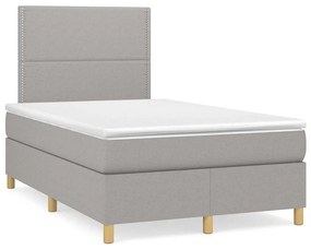 vidaXL Pat cu arcuri, saltea și LED, gri deschis, 120x190 cm, textil