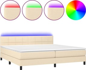 vidaXL Pat cu arcuri, saltea și LED, crem, 200x200 cm, textil