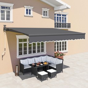 Markiză cu brațe articulate cu alimentare solară și manivelă Outsunny Markiză cu Gelenkarmmarkise pentru protecție solară UV 50+ 400 cm lățime Gri | Aosom Romania