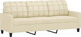 vidaXL Canapea cu 3 locuri, crem, 180 cm, piele ecologică
