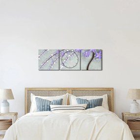 Tablou - ploaie violetă (cu ceas) (90x30 cm)