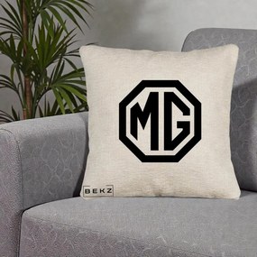 Perna Personalizata cu emblema MG, 40x40 cm, Bej Canapea, Husa Detasabila, Perna Inclusa, BEKZ®
