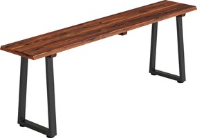 Outsunny Banc de grădină din lemn fără spătar, picioare trapezoidale din oțel, 2 locuri cu aspect de lemn, 150x28x48 cm, carbonizat | Aosom Romania