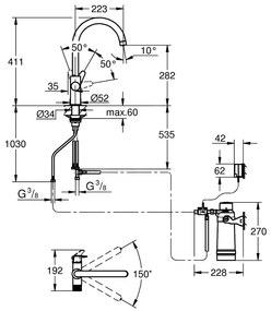 Baterie chiuveta bucatarie crom cu filtru de apa Grohe Blue Pure Baucurve