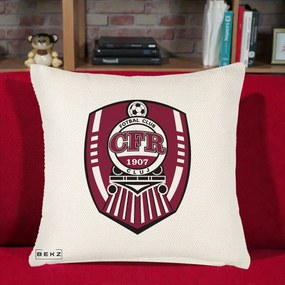 Perna Personalizata CFR Cluj Fotbal Club 1907, 40x40 cm, Crem Reliefat, Husa Detasabila, Perna Inclusa, BEKZ®