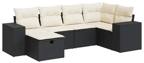 3325682 vidaXL Set mobilier de grădină cu perne, 6 piese, negru, poliratan