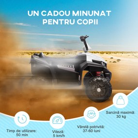 AIYAPLAY ATV Electric pentru Copii 12V cu 2 Motoare, Suspensii, Faruri LED, MP3, 37-60 Luni, Interior Exterior, Alb | Aosom Romania