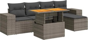 vidaXL Set mobilier grădină cu perne, 6 piese, gri, poliratan