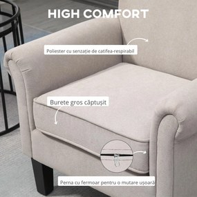 HOMCOM Fotoliu pentru Living, Stil Nordic, Tapițat cu Lemn și Poliester, Ideal pentru Living și Familie, 79x78x87 cm, Gri | Aosom Romania