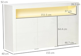 HOMCOM Bufet Modern cu 3 Usi cu lumini LED Colorate si Telecomanda din lemn, 155x40x92cm - Alb | Aosom Ro