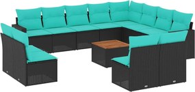 vidaXL Set mobilier de grădină cu perne, 13 piese, negru, poliratan