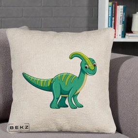 Perna Decorativa Parasaur Verde, 40x40 cm, Bej Canapea, Husa Detasabila, Perna Inclusa, BEKZ®