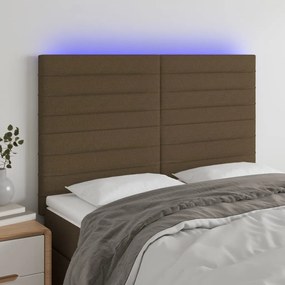 3122565 vidaXL Tăblie de pat cu LED, maro închis, 144x5x118/128 cm, textil