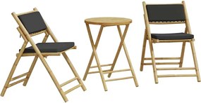 vidaXL Set de bistro pliabil, 3 piese, cu perne gri închis, bambus