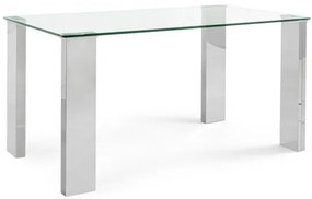 Masa dining pentru 6 persoane transparenta/crom din sticla temperata, 140 cm, New Arley Bizzotto