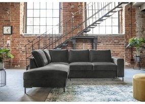 Colțar gri închis extensibil cu tapițerie din catifea (cu colț pe partea stângă ) Lofty Lilly – Miuform