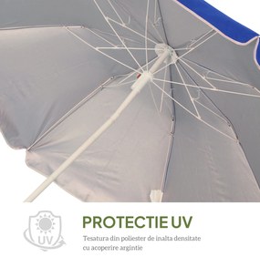 Outsunny Umbrelă de Plajă cu Acoperiș Înclinabil, Geantă de Transport și Design în 3 Secțiuni, Ø1.6x2.05 m, Albastru | Aosom Romania