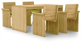 Set de masa pentru gradina cu perne, 5 piese, lemn pin tratat verde aprins, 1