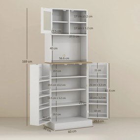 HOMCOM Mobilier Bufet Bucătărie pentru Cuptor cu Microunde cu Rafturi și Suport Condimente Alb | Aosom Romania