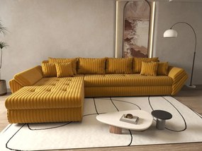 Colțar extensibil dumonde cu ladă de depozitare si sezut confortabil din spuma high-density, Loana XL Ambience Mustar 335x185 cm