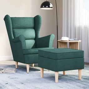 vidaXL Fotoliu cu taburet pentru picioare, verde închis, textil