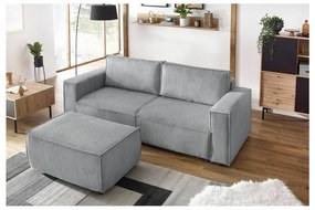 Taburet gri deschis cu tapițerie din catifea reiată Nihad – Bobochic Paris